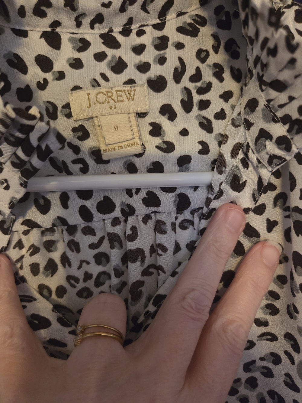 J. Crew Black and White Sleeveless Ruffle-Neck Printed Blouse - Picture 2 of 3